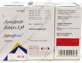 Natco Sorafenib Sorafenat 200mg*120 viên Ung thư biểu mô tế bào gan, ung thư tế bào thận, ung thư tuyến giáp, u mô đệm đường tiêu hóa, u xơ dạng desmoid, u mạch máu, u sợi đơn độc,